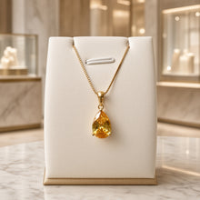 Collar Exclusivo Hecho a Mano con Citrino en Forma de Lágrima – Plata de Ley Bañada en Oro de 18K (Sin Níquel) Colgante Llamativo | Edición Limitada por Curación Holística