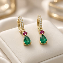 Exclusive Diopside & Ruby Rose Statement Huggie Earrings | 925 Sterling Silver 18K Gold Plated | Nickel-Free Limited Series | Handmade in Spain by Curación Holística