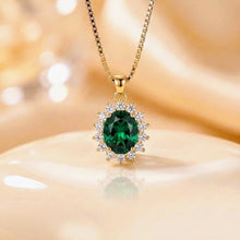Handmade Nano Emerald Statement Necklace – 18K Gold Plated 925 Sterling Silver Oval Halo Pendant | Exclusive Curación Holística Healing Jewelry (21mm)