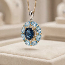 Exquisite Limited Edition Handmade Natural Aquamarine & London Blue Topaz Statement Necklace | Sterling Silver with Gold Accents | Hypoallergenic Spanish Craftsmanship