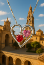 Romantic Ruby Red and Rose Topaz Heart Necklace | Boho Statement Jewelry | Sterling Silver Gold Plated | Curación Holística Exclusive - Curacíon Holística