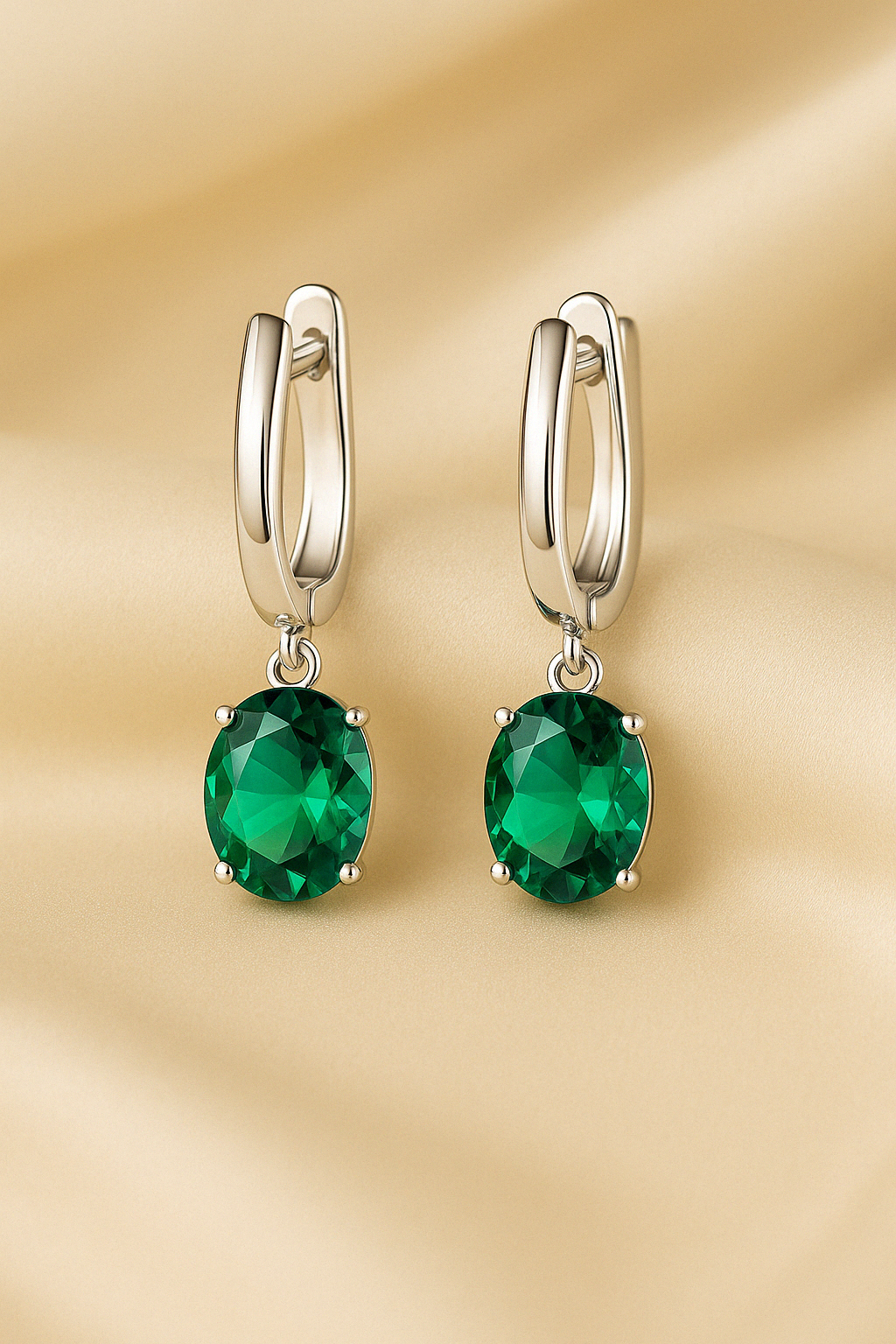 Handmade nano-emerald drop earrings sterling silver luxury background