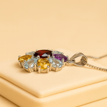 Mediterranean Handmade Sterling-Silver Necklace • Natural Garnet, Amethyst, Citrine & Aquamarine • Unique Statement Pendant by Curación Holística - Curacíon Holística