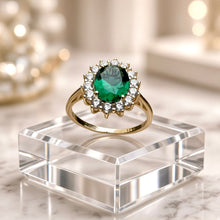 Timeless Halo Emerald Ring – Handmade Gold-Plated Sterling Silver with Nano Emerald & White Quartz | Boho Luxe Statement Jewelry by Curación Holística