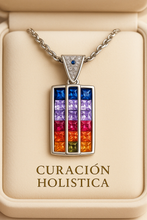 “Luxury healing gemstone pendant necklace with vibrant colors — Curación Holística”
