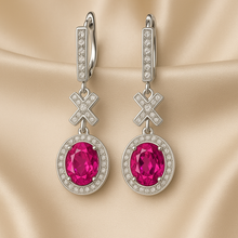 Ruby rose and quartz drop earrings on cream satin background – Curación Holística