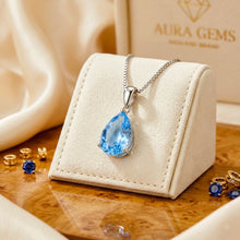 Aquamarine Sterling Silver Teardrop Necklace | Boho Statement Jewelry | Healing Crystal Pendant | Exclusive Modern Elegance | Free Shipping