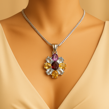 Mediterranean Handmade Sterling-Silver Necklace • Natural Garnet, Amethyst, Citrine & Aquamarine • Unique Statement Pendant by Curación Holística - Curacíon Holística