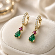 Exclusive Diopside & Ruby Rose Statement Huggie Earrings | 925 Sterling Silver 18K Gold Plated | Nickel-Free Limited Series | Handmade in Spain by Curación Holística