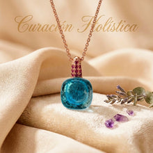 Statement Blue Topaz & Ruby Pendant Necklace in Bronze Sterling Silver – Boho Luxe Heirloom with Healing Gemstones