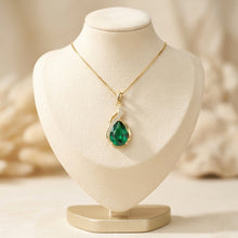 Exquisite Handmade 14K Gold Plated Nano Emerald Pear Pendant Necklace