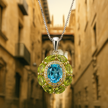 Handmade Peridot & Swiss Blue Topaz Necklace – 925 Sterling Silver Statement Pendant – Exclusive Healing Jewelry - Curacíon Holística