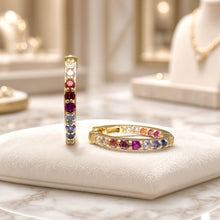 Pendientes de aro con gemas arcoíris hechos a mano | Plata de ley, chapado en oro de 18k, sin níquel | Artesanía española, serie limitada