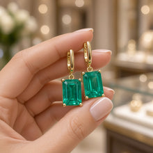 Handmade Nano Emerald Statement Earrings | 8x10mm Emerald Cut | 18K Gold Plated Sterling Silver | Hypoallergenic Limited Edition Spanish Craftsmanship