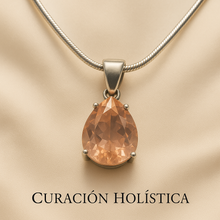 	Peach-pink Morganite teardrop pendant with chain