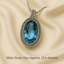 Statement aquamarine jewelry piece shown with size measurements