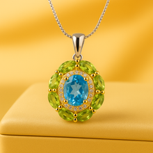Handmade Peridot & Swiss Blue Topaz Necklace – 925 Sterling Silver Statement Pendant – Exclusive Healing Jewelry - Curacíon Holística