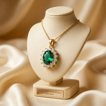 Handmade Nano Emerald Statement Necklace – 18K Gold Plated 925 Sterling Silver Oval Halo Pendant | Exclusive Curación Holística Healing Jewelry (21mm)