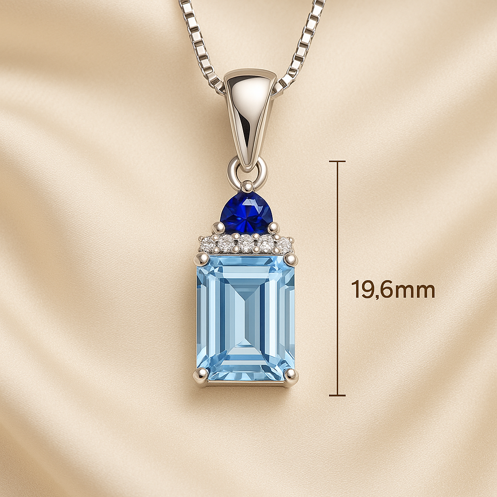 Handmade Aquamarine and Sapphire Pendant Necklace – Exclusive Sterling Silver Design by Curación Holística