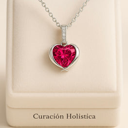 	Small Ruby Heart Necklace in Sterling Silver Fufu Style Close-Up