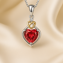 	Handmade Ruby Rose Heart Necklace in Sterling Silver