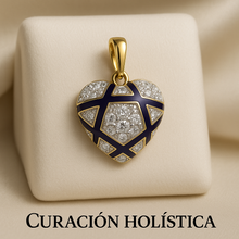 Luxury heart-shaped pendant on cream silk background.