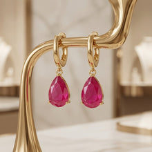 Pendientes hechos a mano Ruby Rose en forma de lágrima bañados en oro de 18K de plata de ley 925 | Edición Limitada Curación Holística | Artesanía Española