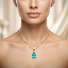 Collar de gota de turmalina paraiba hecho a mano | Plata de ley chapada en oro de 18 quilates | Colgante llamativo sin níquel | Artesanía española de curación holística
