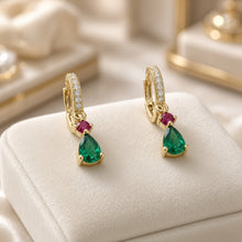 Exclusive Diopside & Ruby Rose Statement Huggie Earrings | 925 Sterling Silver 18K Gold Plated | Nickel-Free Limited Series | Handmade in Spain by Curación Holística