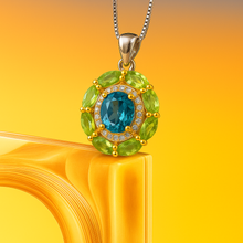 Handmade Peridot & Swiss Blue Topaz Necklace – 925 Sterling Silver Statement Pendant – Exclusive Healing Jewelry - Curacíon Holística