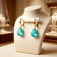 Pendientes de gota de turmalina Paraiba exclusivos de edición limitada • Plata de ley bañada en oro de 18K • Artesanía española hecha a mano por Curación Holística