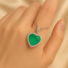 Luxury green gemstone necklace with halo detail