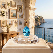 Stunning Handmade Swiss Blue Topaz Teardrop Necklace | 18K Gold Plated Sterling Silver | Curacion Holistica Luxury Jewelry