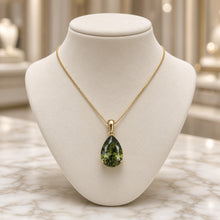 Elegant Peridot (Olivine) Teardrop Necklace – Sterling Silver 18K Gold Plated | Hypoallergenic Statement Piece | Limited Spanish Craftsmanship