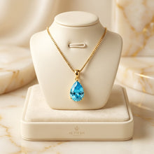 Stunning Handmade Swiss Blue Topaz Teardrop Necklace | 18K Gold Plated Sterling Silver | Curacion Holistica Luxury Jewelry
