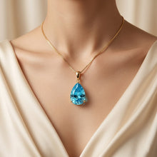 Handmade Swiss Blue Topaz Teardrop Earrings & Necklace Set | 18K Gold Plated Sterling Silver | Curación Holística Healing Jewelry