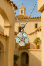 Handmade White Opal & Rose Quartz Flower Necklace in Sterling Silver | Curación Holística Exclusive - Curacíon Holística
