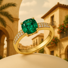 Unique handcrafted emerald ring with healing crystals and boho vibes