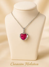 Ruby Rose Sterling Silver Necklace on Cream Satin Background