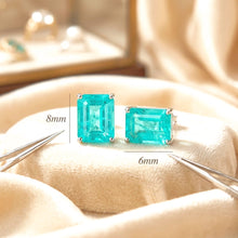 Exclusive Handmade Paraiba Tourmaline Studs - 925 Sterling Silver - 8x6mm Emerald Cut