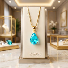 Collar de gota de turmalina paraiba hecho a mano | Plata de ley chapada en oro de 18 quilates | Colgante llamativo sin níquel | Artesanía española de curación holística