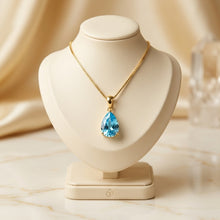 Stunning Handmade Swiss Blue Topaz Teardrop Necklace | 18K Gold Plated Sterling Silver | Curacion Holistica Luxury Jewelry