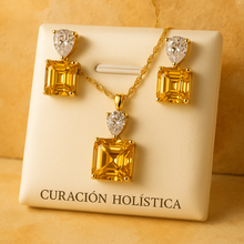 Curación Holística branded jewelry set with square-cut citrine
