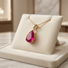 Ruby Rose Teardrop Necklace - Handmade 18K Gold Plated Sterling Silver | Exclusive Limited Edition Curación Holistica Spanish Statement Jewelry | Ruby Pendant for Women
