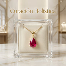 Ruby Rose Teardrop Necklace - Handmade 18K Gold Plated Sterling Silver | Exclusive Limited Edition Curación Holistica Spanish Statement Jewelry | Ruby Pendant for Women