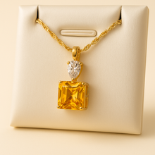 Sterling silver square citrine pendant with pear white quartz