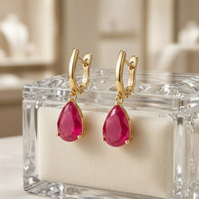 Pendientes hechos a mano Ruby Rose en forma de lágrima bañados en oro de 18K de plata de ley 925 | Edición Limitada Curación Holística | Artesanía Española