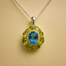 Handmade Peridot & Swiss Blue Topaz Necklace – 925 Sterling Silver Statement Pendant – Exclusive Healing Jewelry - Curacíon Holística