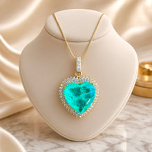 Collar Corazón de Turmalina Paraíba Hecho a Mano Exclusivo | Colgante llamativo de Plata de Ley Chapado en Oro de 20×20 mm | Serie Limitada Curación Holística