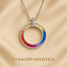 “Handmade multicolor gemstone boho necklace in sterling silver, luxury jewelry on satin background”